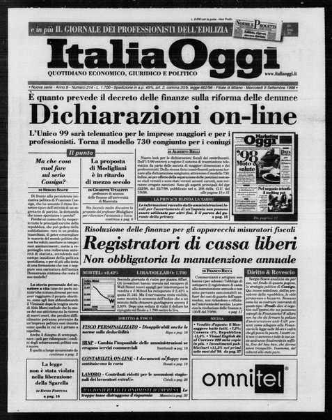 Italia oggi : quotidiano di economia finanza e politica